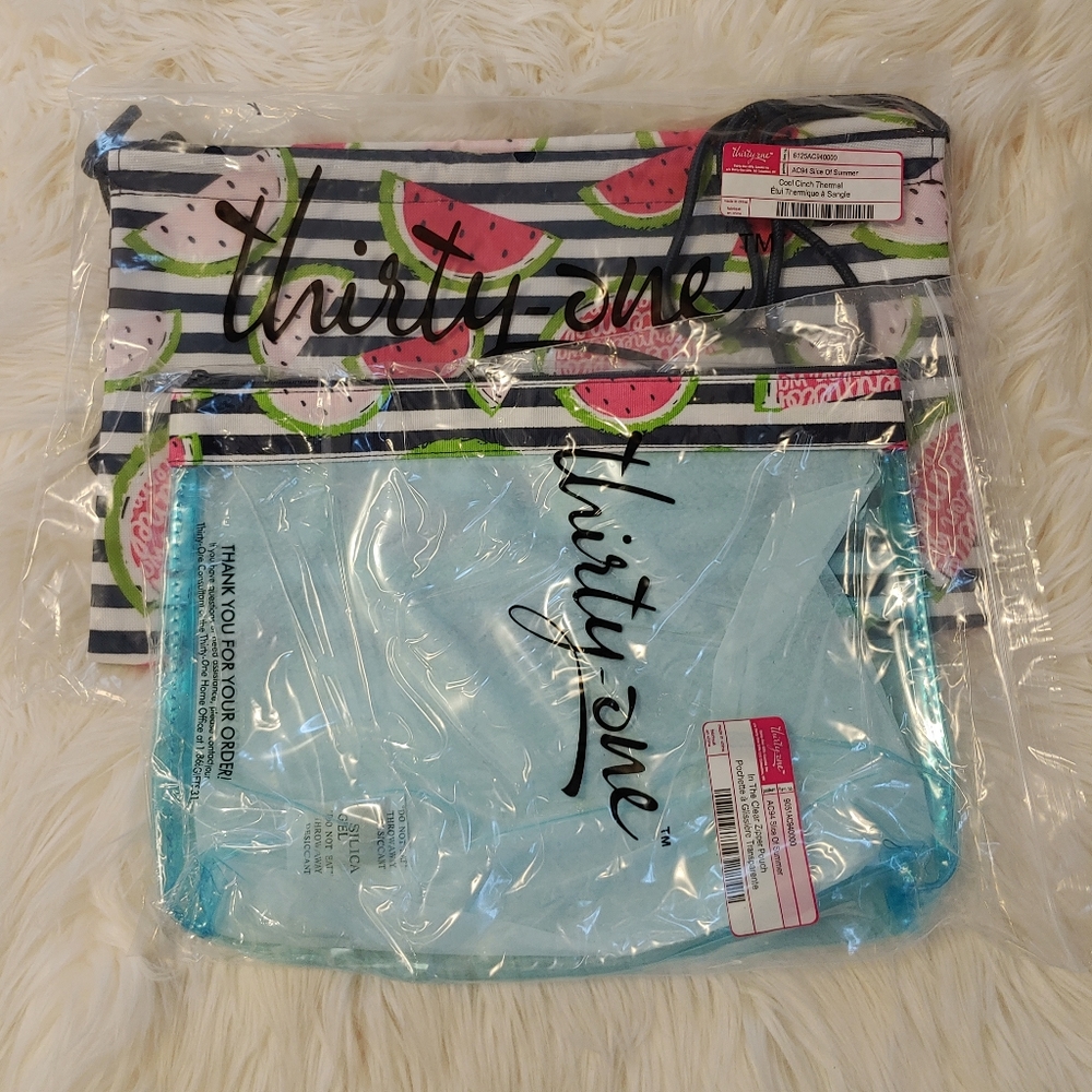 Thirty-One Slice of Summer 2 piece set: Cool Cinch Thermal/ In the Clear Pouch